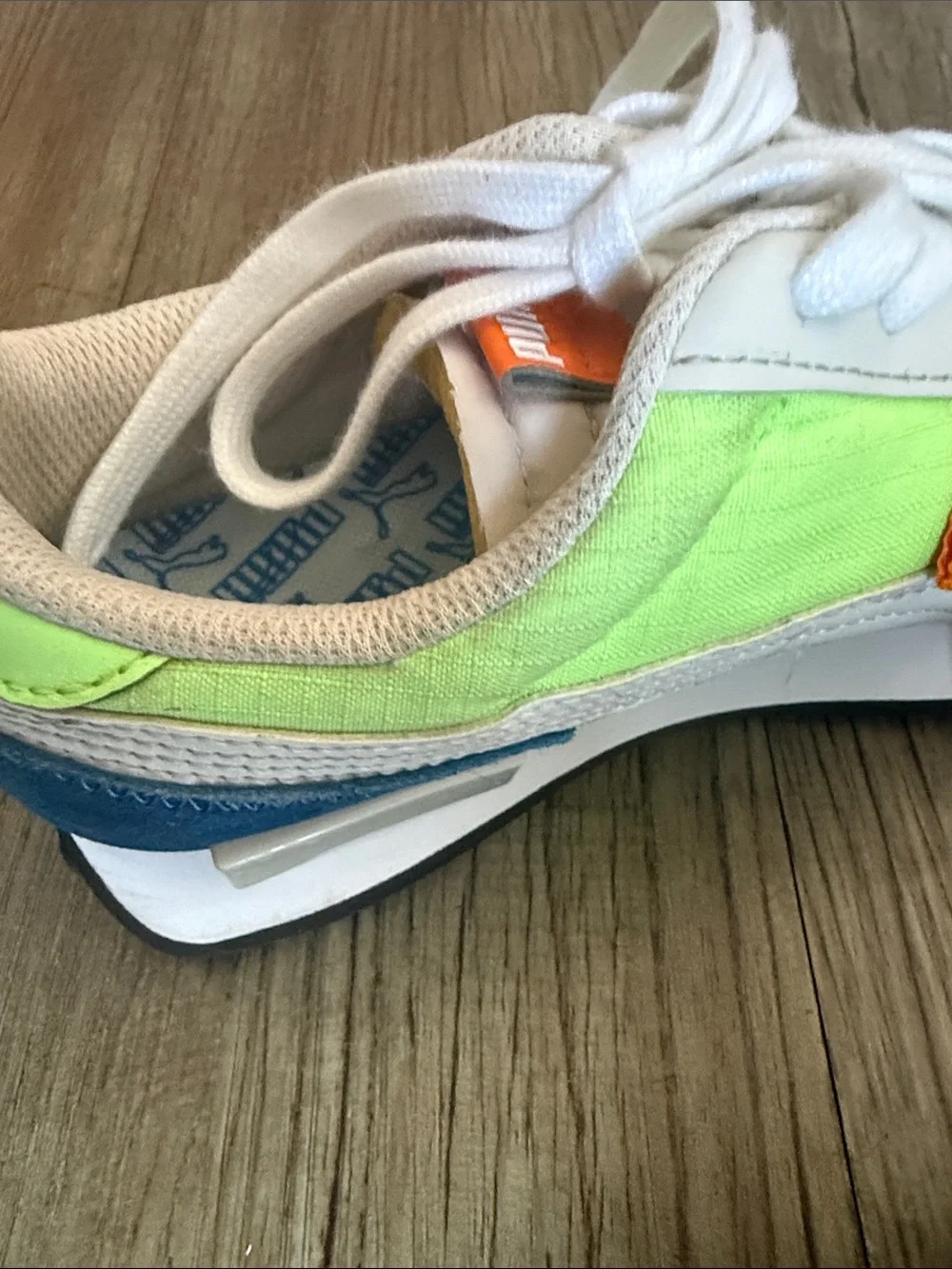 Puma Neon Yellow, White & Blue Low-Top Sneakers